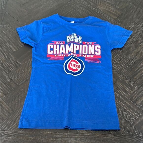 Chicago Cubs 2016 World Series T-Shirt – Kids Small – Blue & Red Memorabilia Tee - Picture 1 of 3